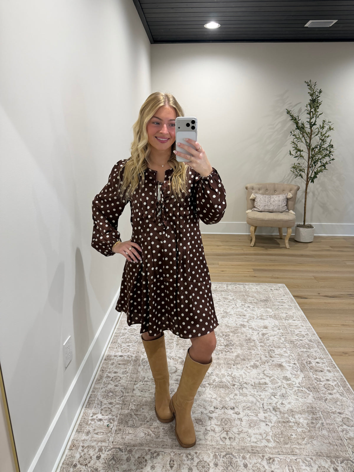 The Dottie Satin Mini Dress - Brown