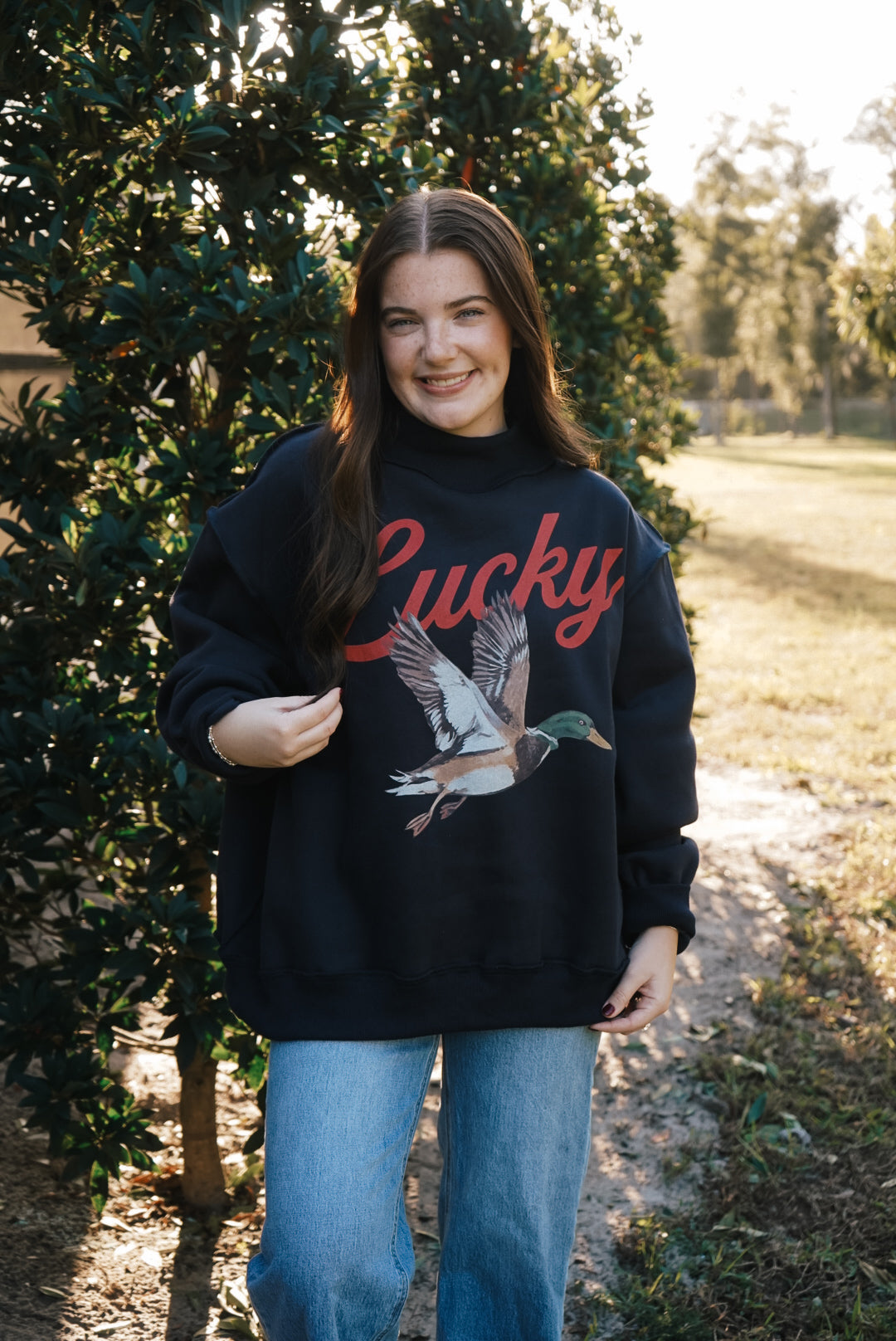 Lucky Mallard Mock Neck Pullover - Navy