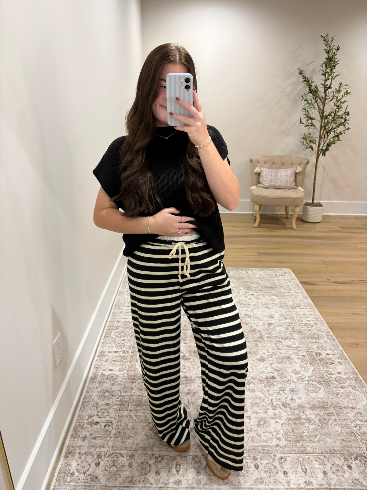 The Monroe Stripe Pants - Black/Cream