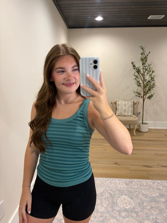 Double Take Ribbed Tank - Jade Green