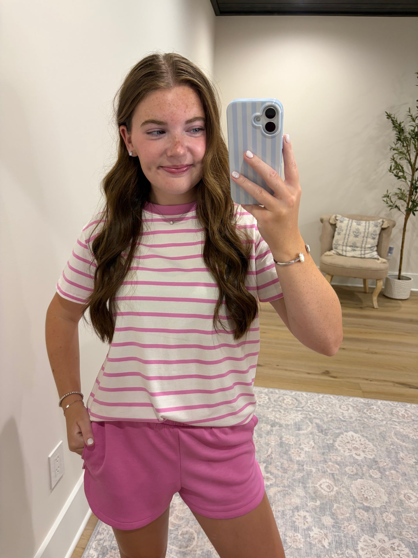 The Striped Cloud Nine Set - Candy Pink