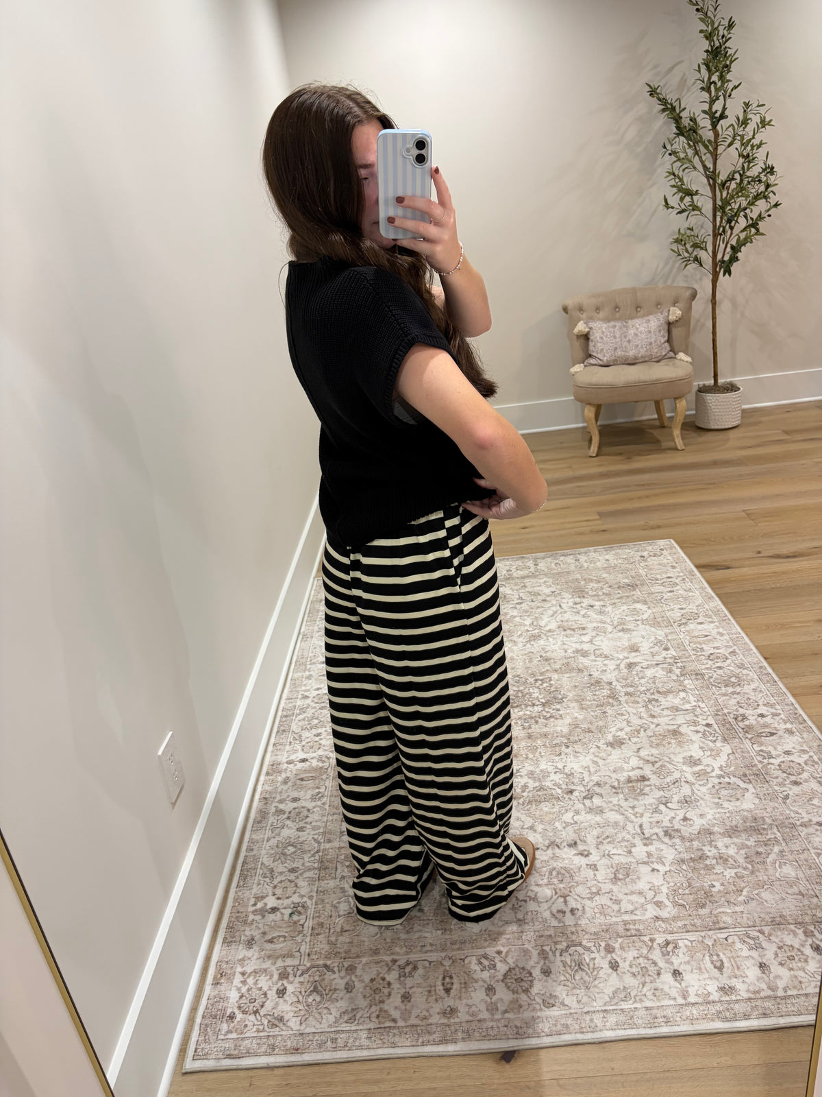 The Monroe Stripe Pants - Black/Cream