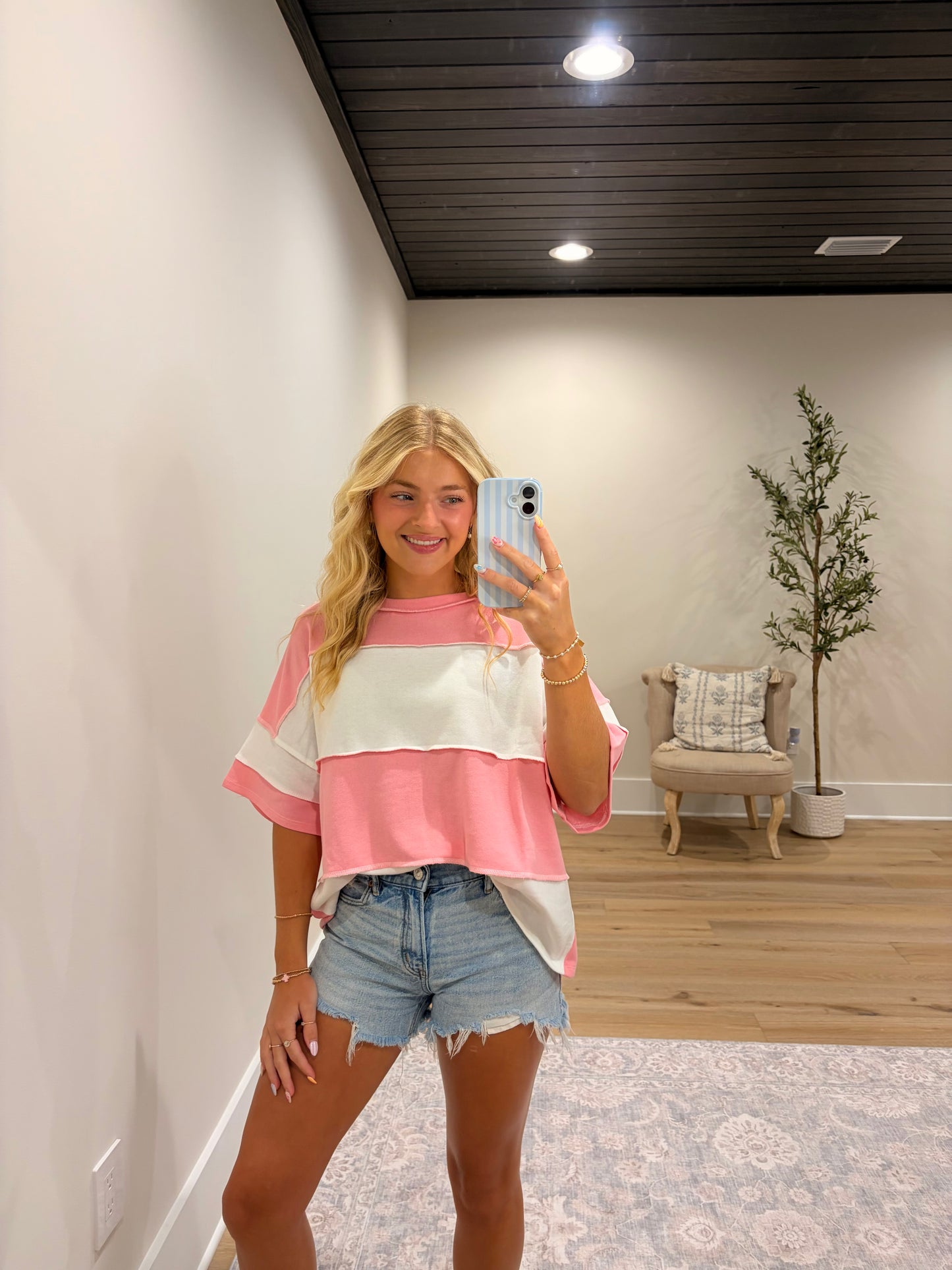 Classic Color Block Tee - Pink/White