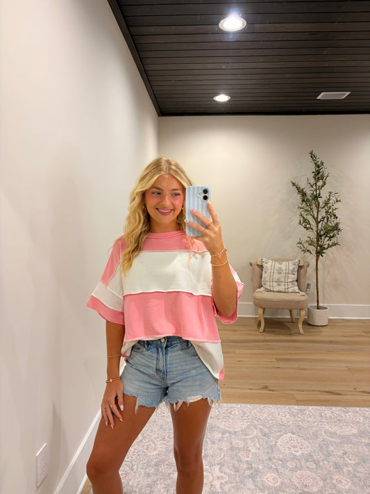 Classic Color Block Tee - Pink/White