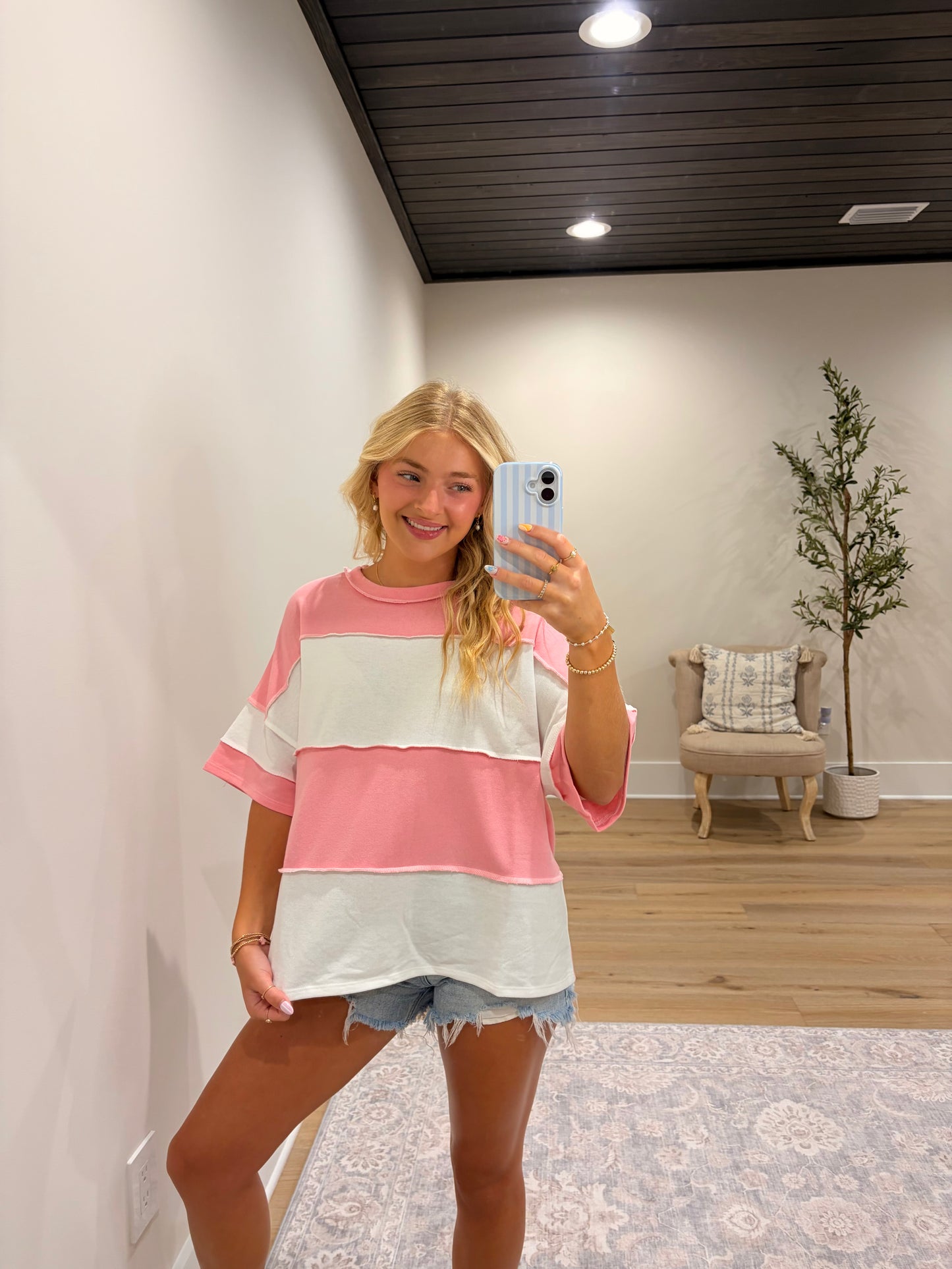 Classic Color Block Tee - Pink/White