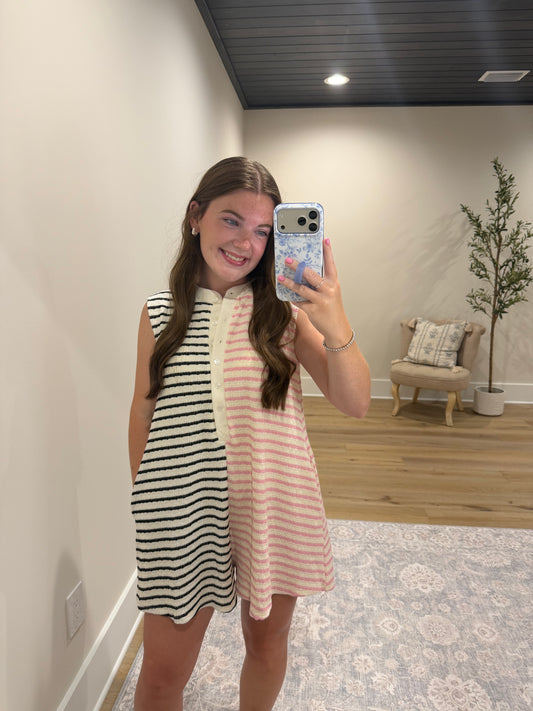 Two-Tone Stripe Knit Romper