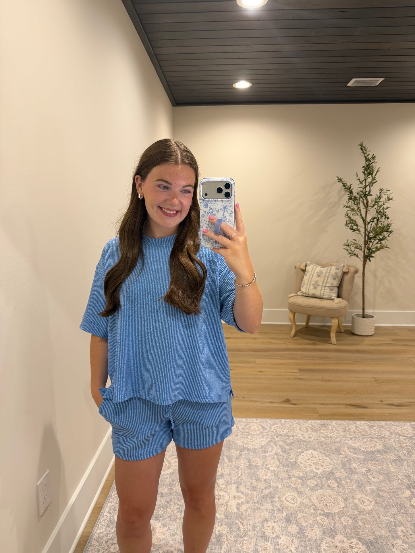 Comfort Stretch Ribbed Short Set- Sky Blue