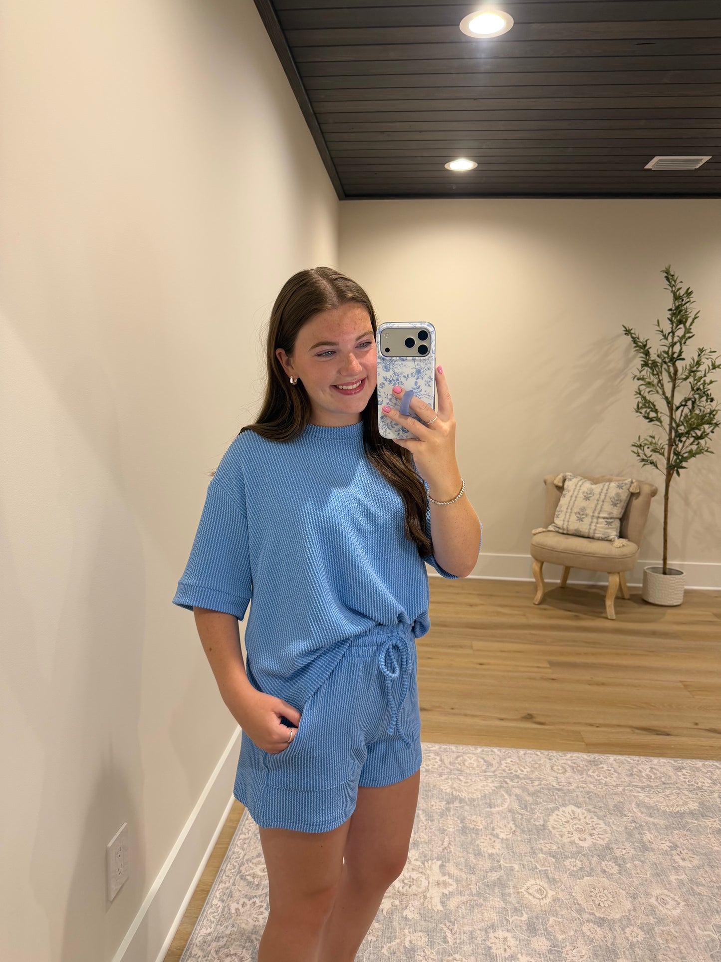 Comfort Stretch Ribbed Short Set- Sky Blue