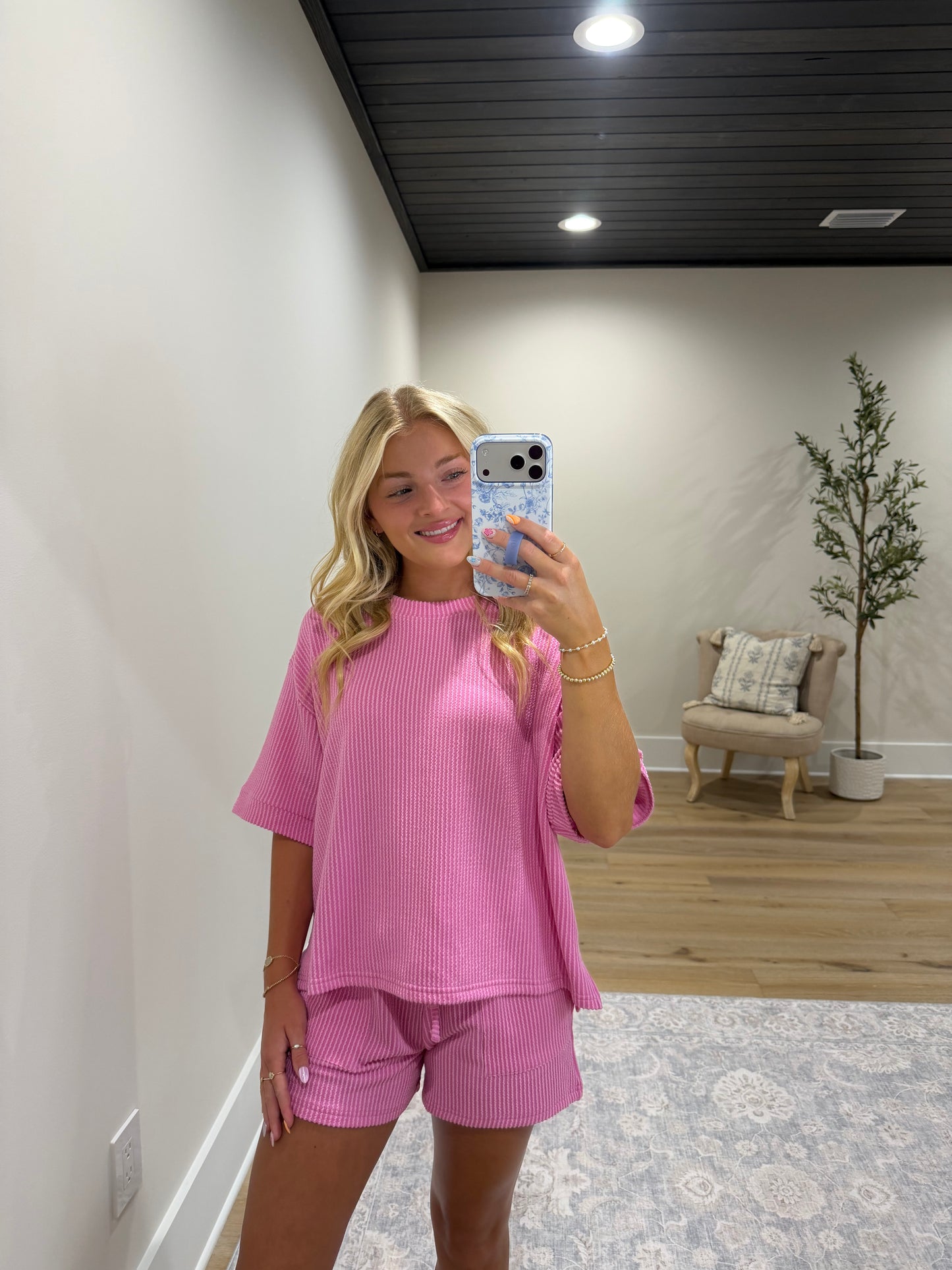 Comfort Stretch Ribbed Short Set- Candy Pink