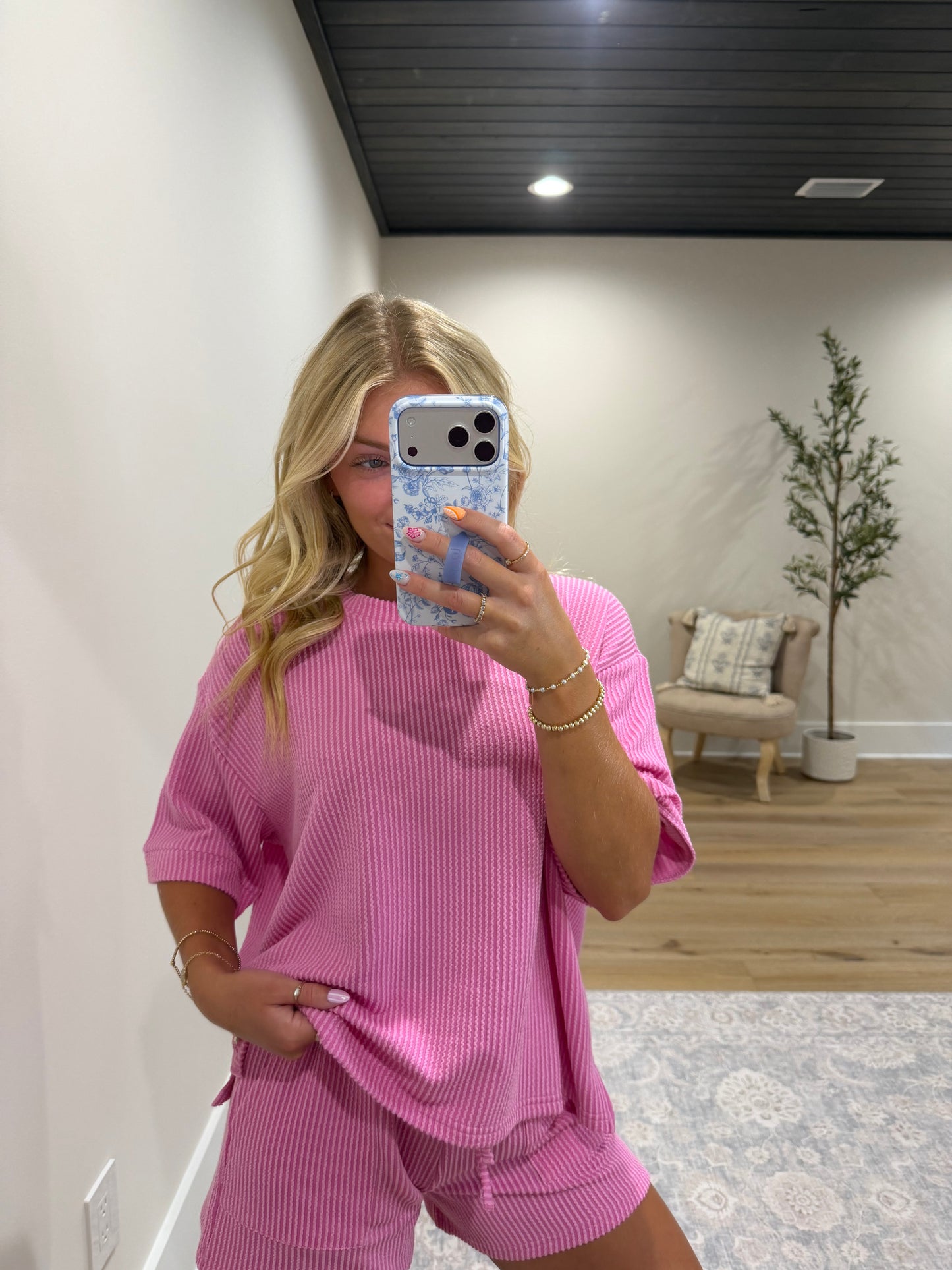 Comfort Stretch Ribbed Short Set- Candy Pink