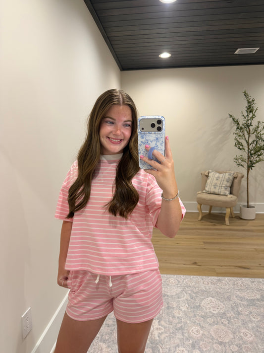 Easy Days Striped Lounge Set- Light Pink