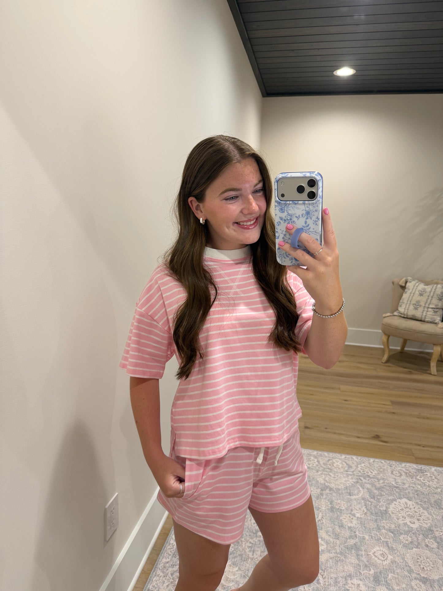 Easy Days Striped Lounge Set- Light Pink