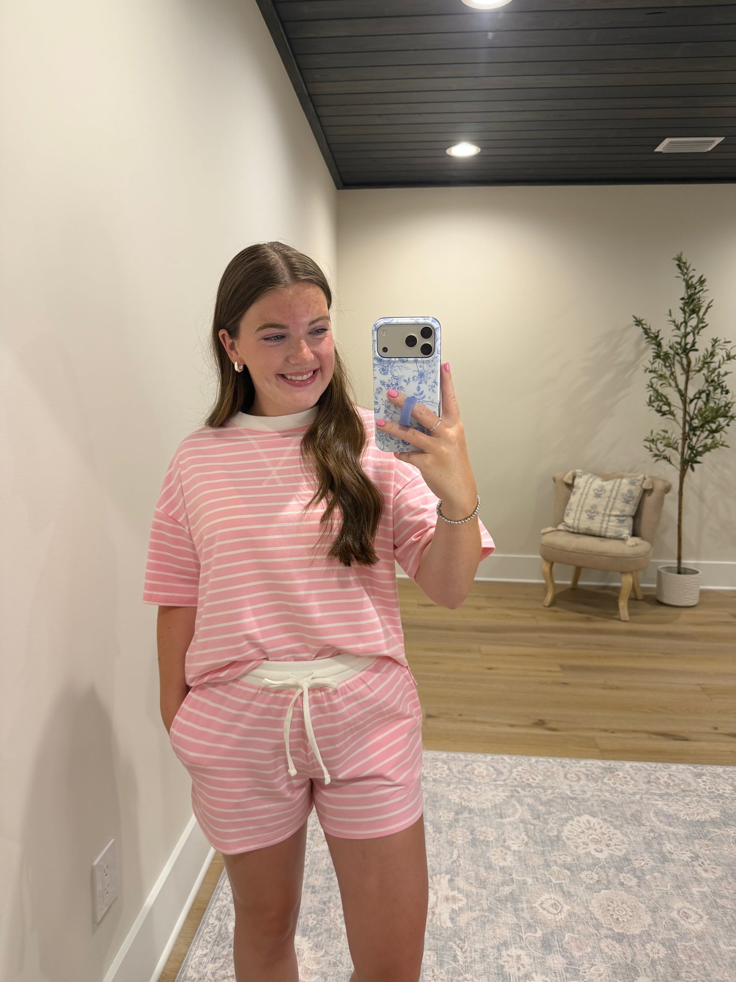 Easy Days Striped Lounge Set- Light Pink