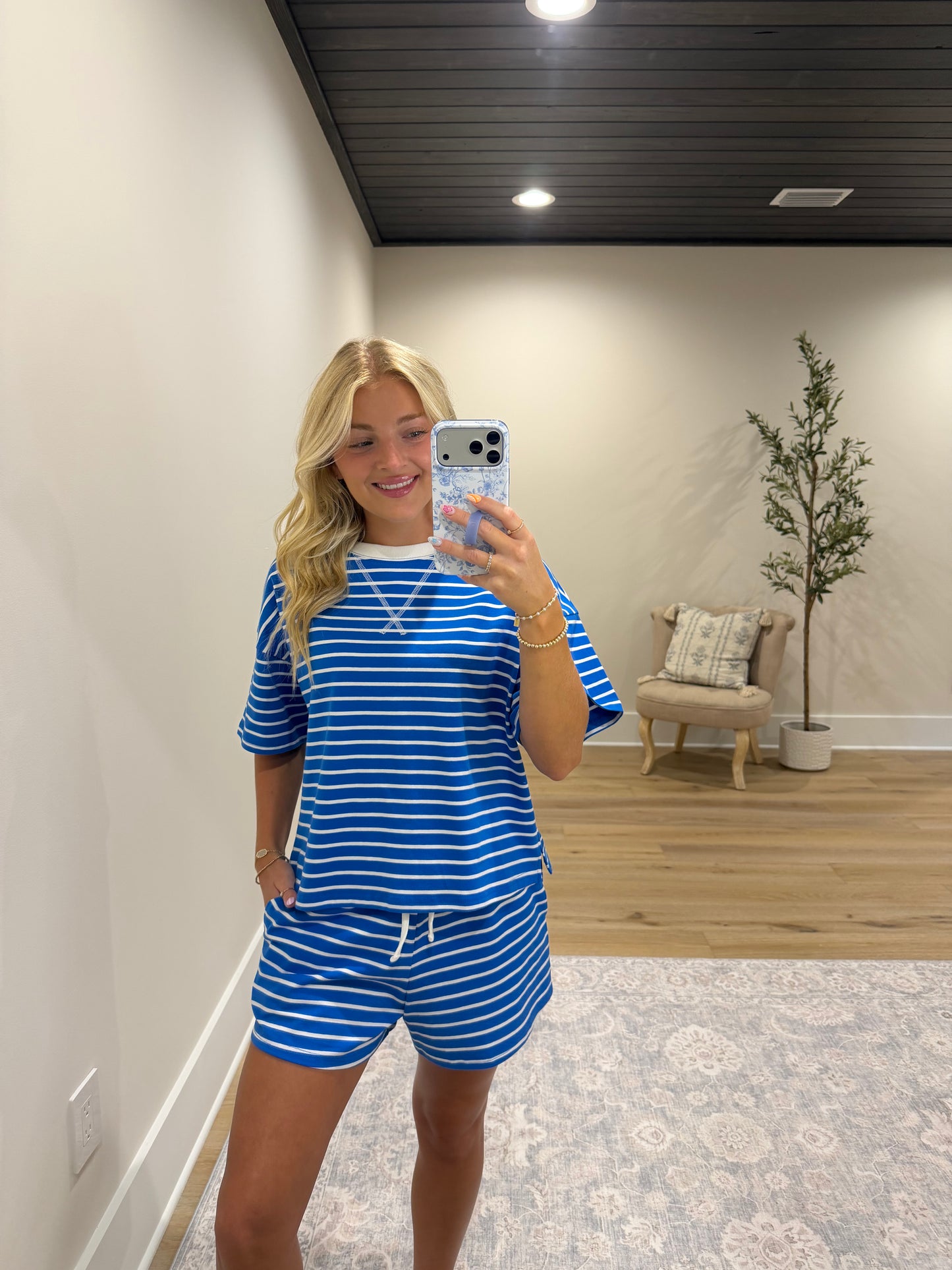 Easy Days Striped Lounge Set- Ocean Blue