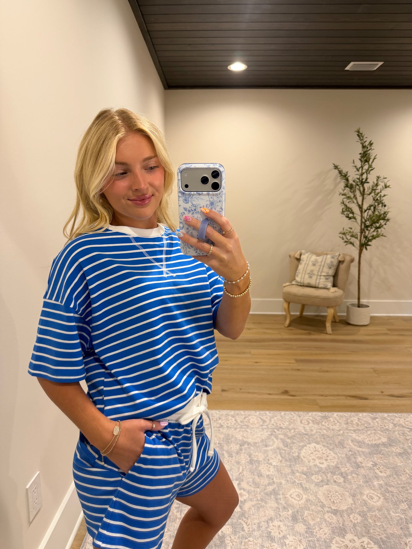 Easy Days Striped Lounge Set- Ocean Blue