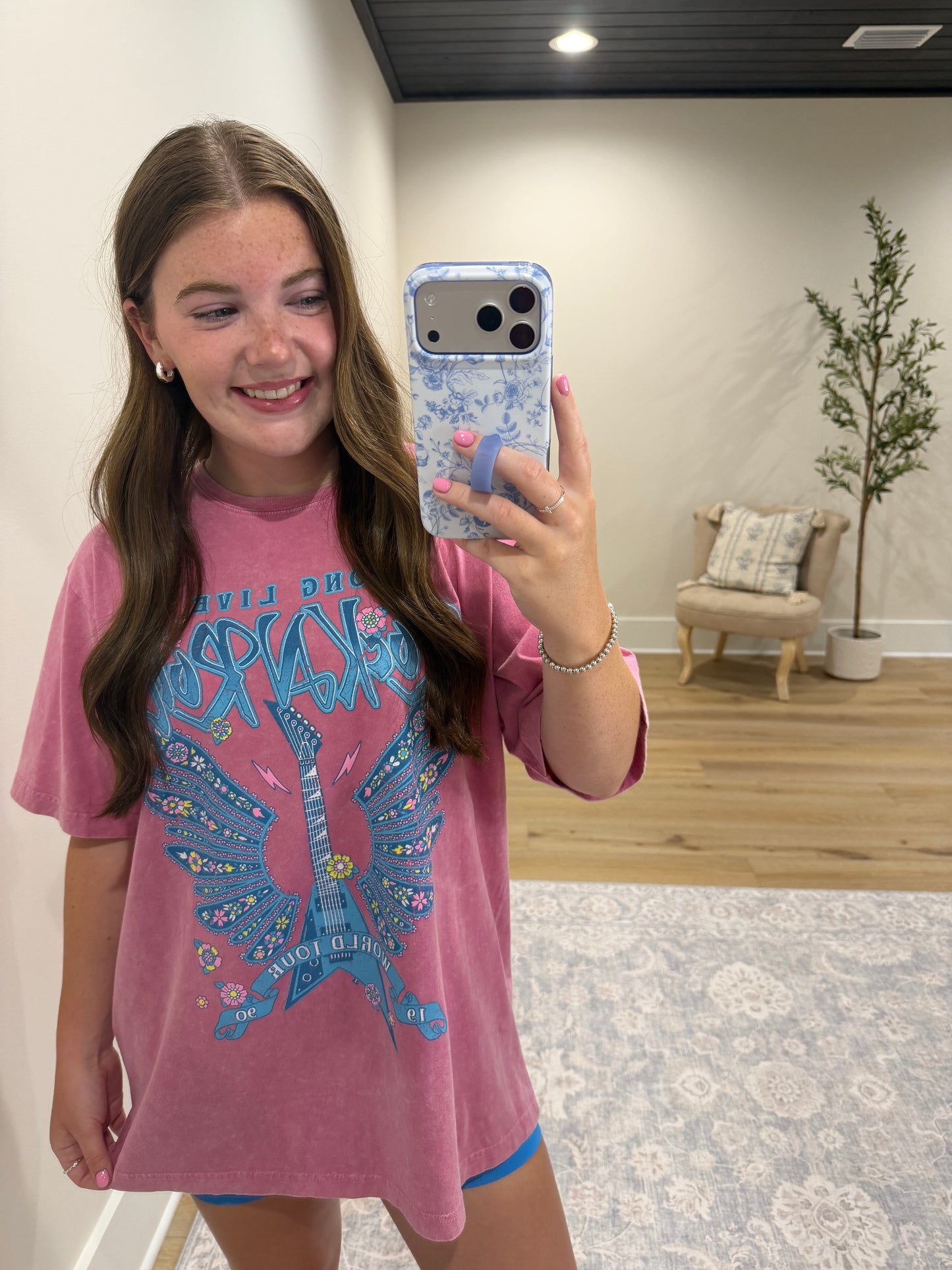 Long Live Rock N Roll Pink Graphic Tee