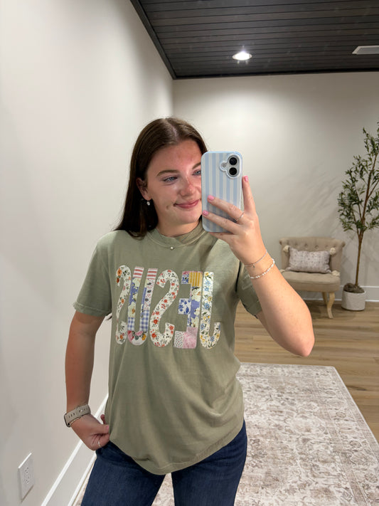 Jesus Patchwork Tee - Sage Green