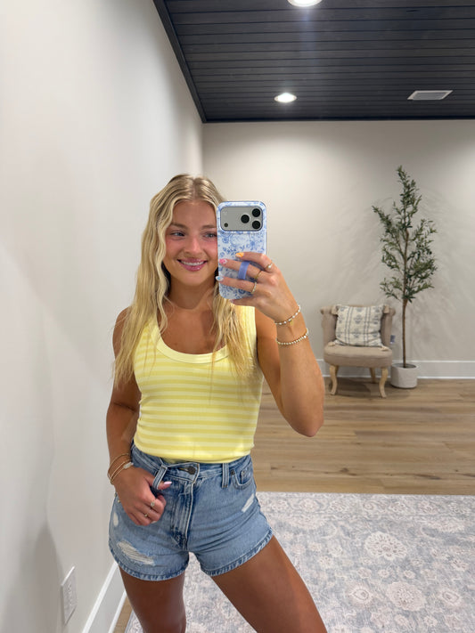 Double Take Ribbed Tank - Yellow