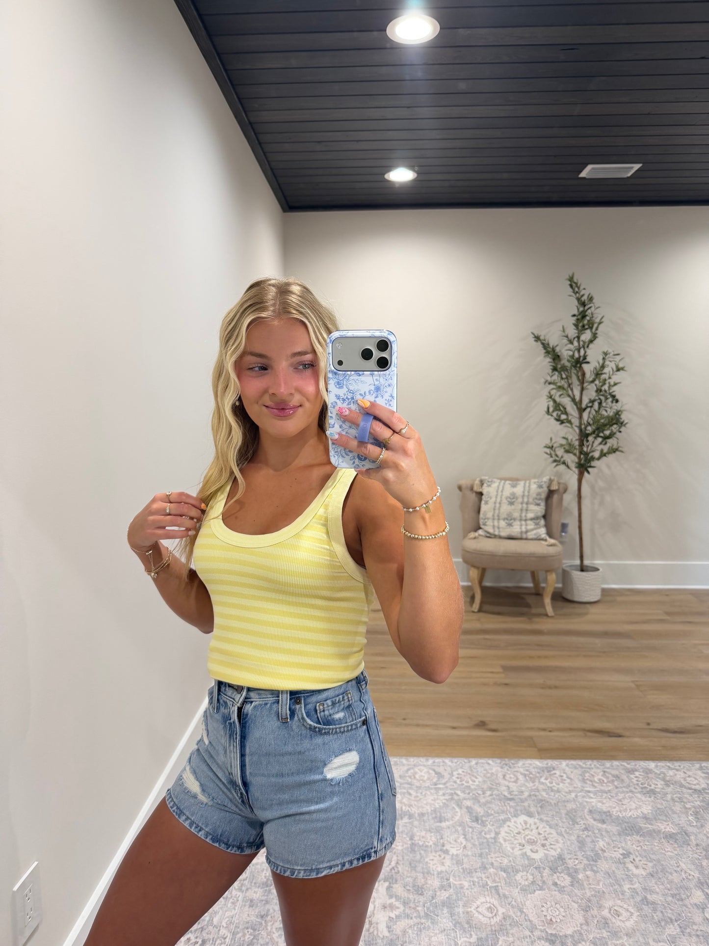 Double Take Ribbed Tank - Yellow