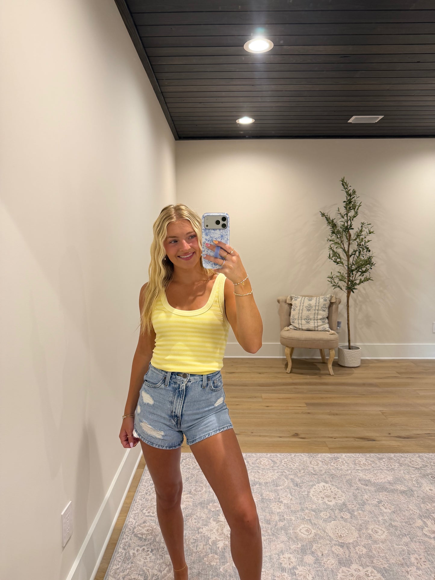 Double Take Ribbed Tank - Yellow