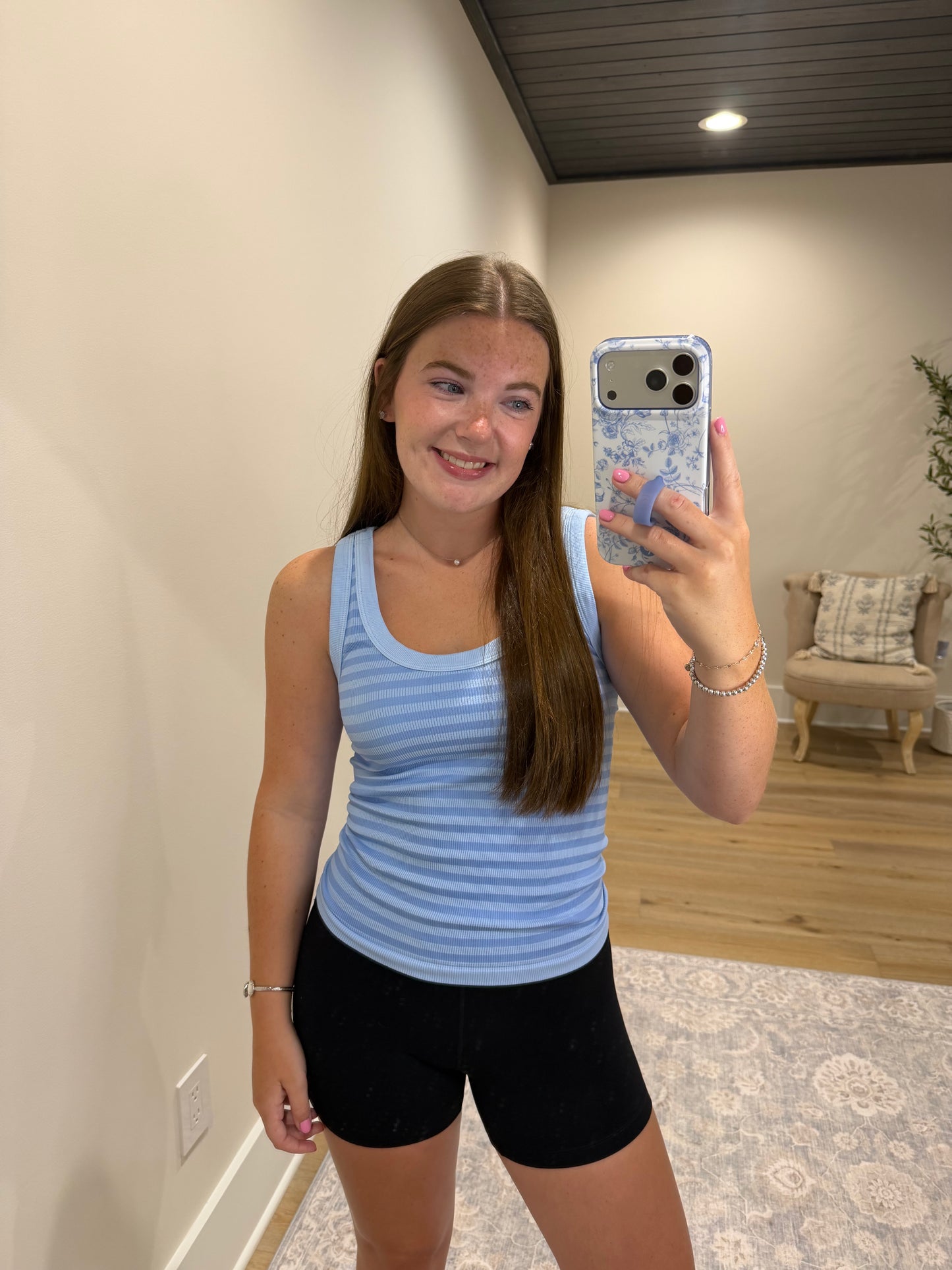Double Take Ribbed Tank - Light Blue