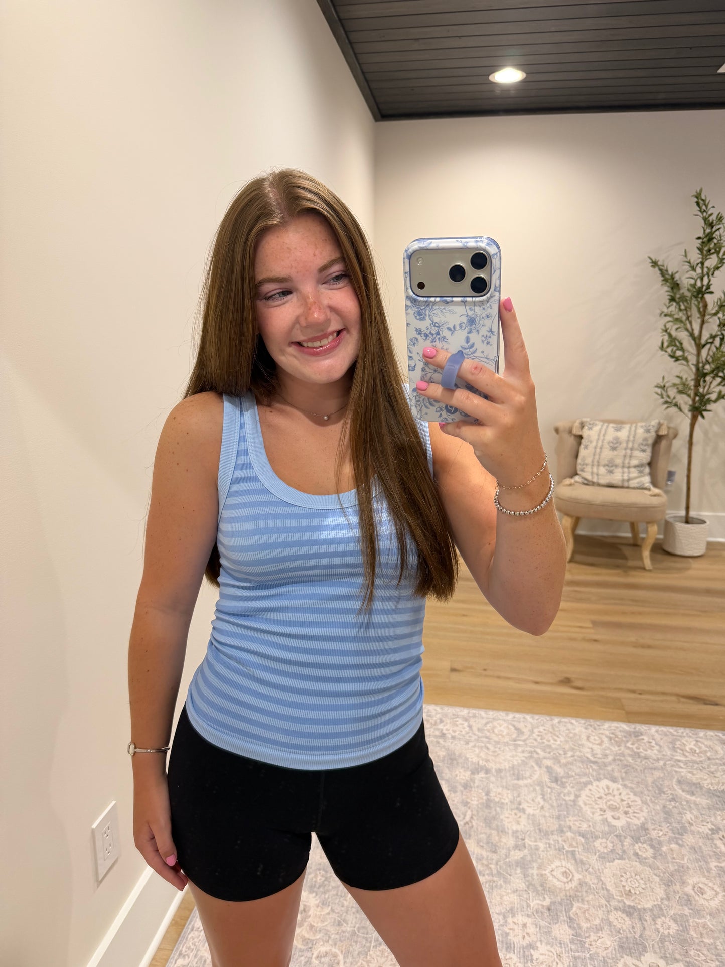 Double Take Ribbed Tank - Light Blue