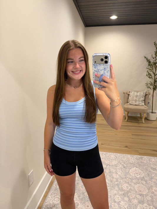 Double Take Ribbed Tank - Light Blue
