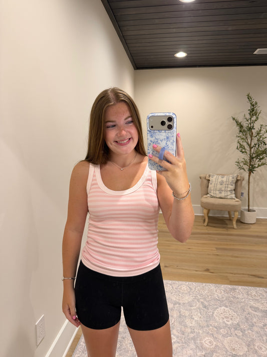 Double Take Ribbed Tank - Pink